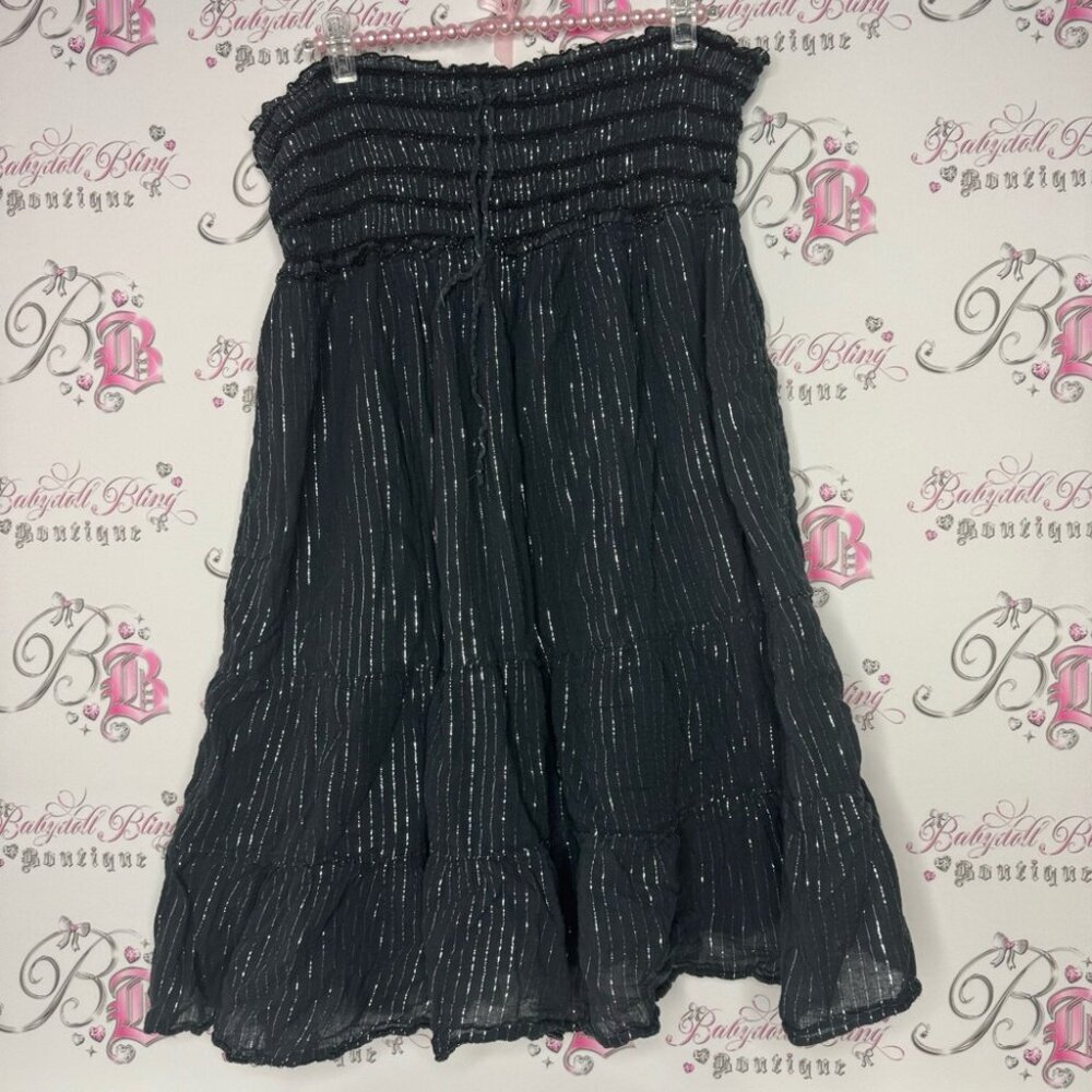 Skirt/dress sparkly thread stripes black silver waist tie up flowy maxi cute - Picture 3 of 9